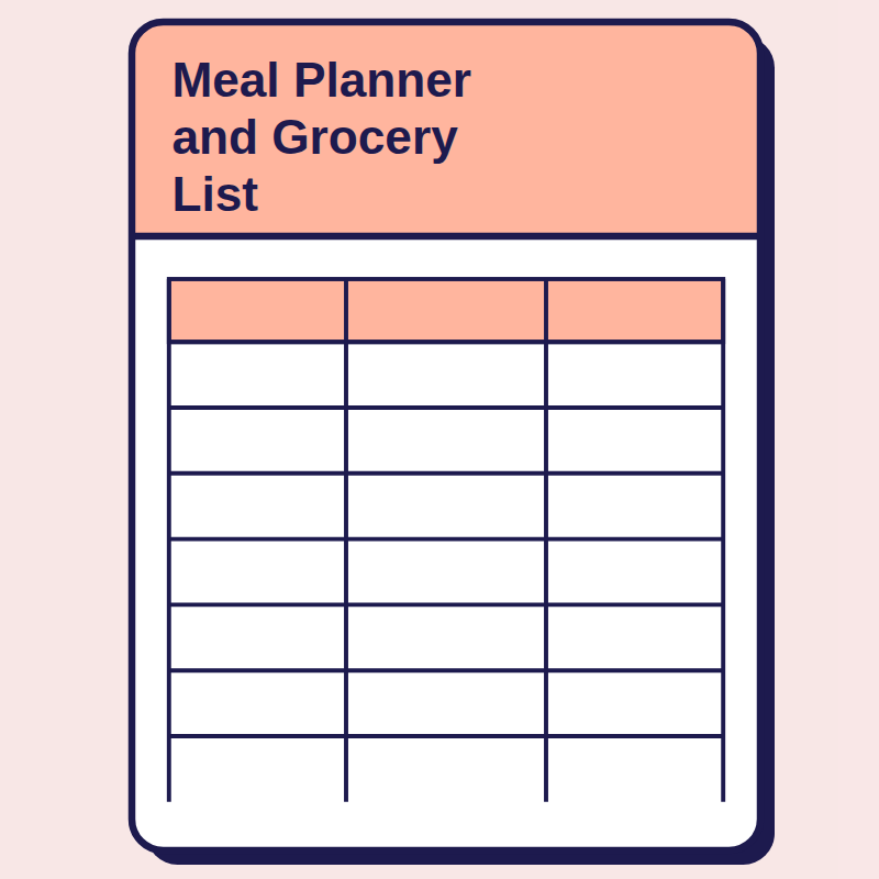 Inside pages of Meal Planner and Grocery List