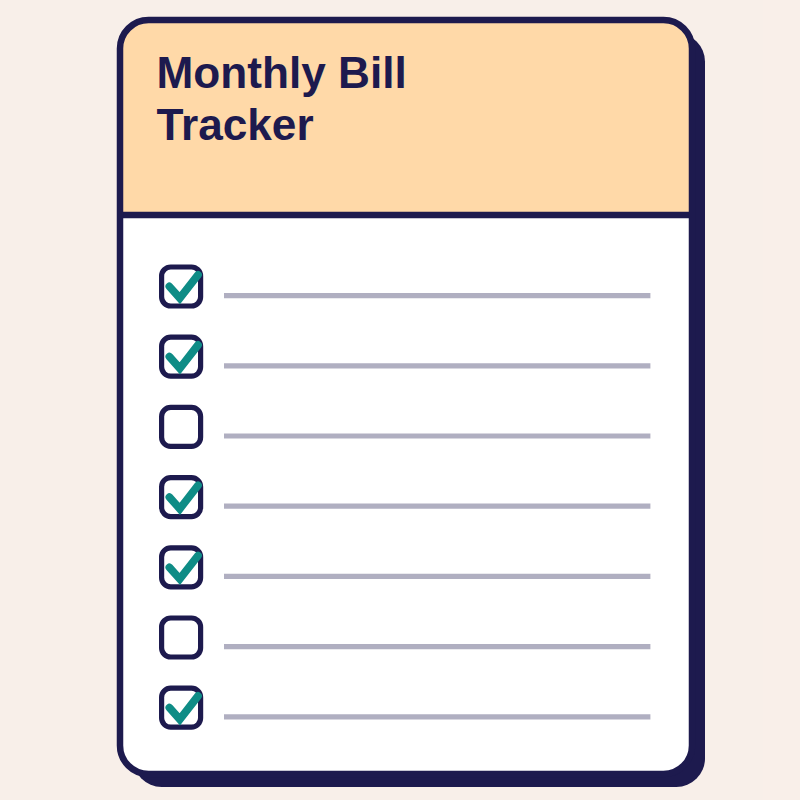 Inside pages of Monthly Bill Tracker